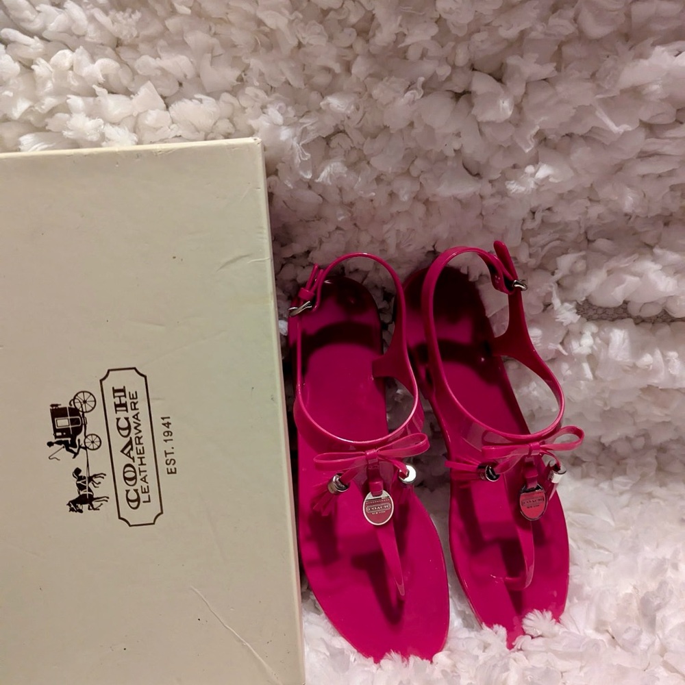 Coach Pink T-Strap Jelly Fuchsia Pink  Sandals with Metallic Accents - Picture 2 of 12
